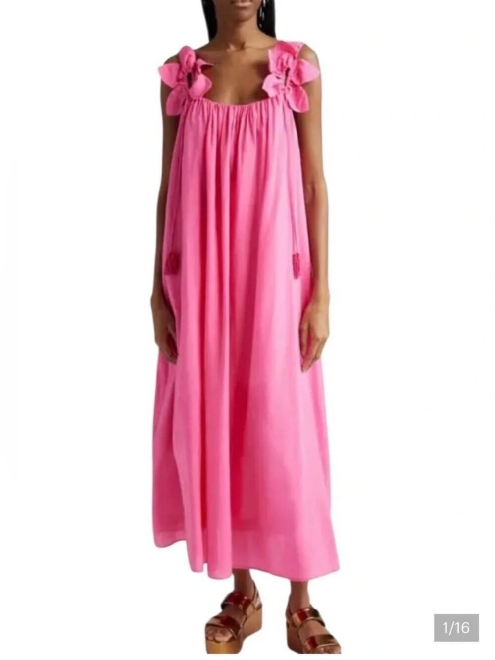 Farm Rio Sleeveless Floral Straps Midi Dress Size M Pink Festival Playful